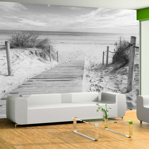 Artgeist - Papier peint - Sur la plage - paysage en noir et blanc [350x245] Artgeist  - Papier peint déco Papier peint