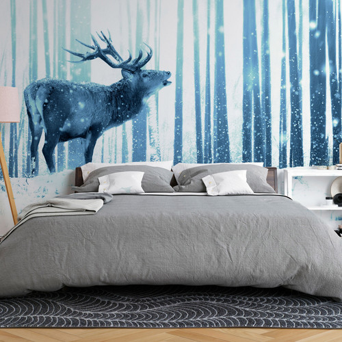 Artgeist - Papier peint - Deer in the Snow (Blue) [100x70] Artgeist  - Papier peint
