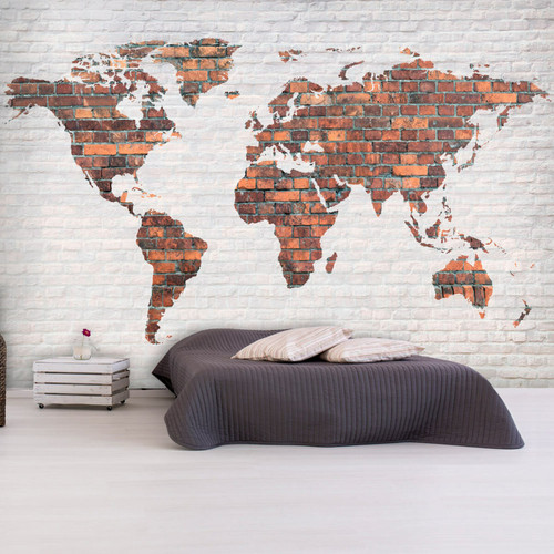 Artgeist - Papier peint - World Map: Brick Wall [98x70] Artgeist  - Papier peint déco Papier peint