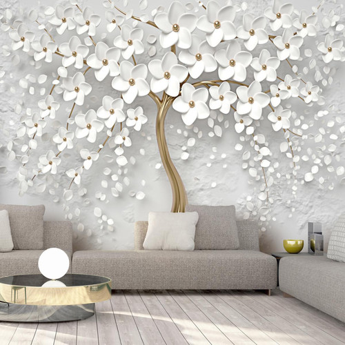 Artgeist - Papier peint - Magnolia blanc abstrait 100x70 cm Artgeist  - Papier peint blanc