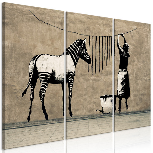Artgeist - Tableau - Banksy: Washing Zebra on Concrete (3 Parts) [60x40] Artgeist  - Tableaux, peintures
