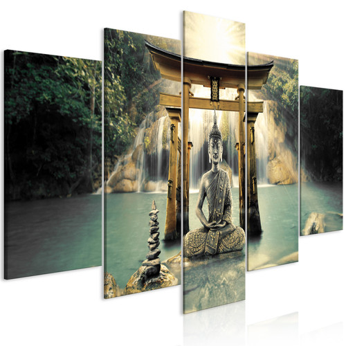 Artgeist - Tableau - Buddha Smile (5 Parts) Wide [100x50] Artgeist  - Tableaux, peintures