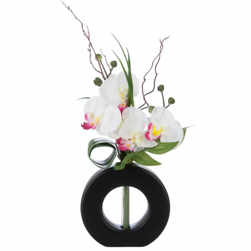 Plantes et fleurs artificielles Atmosphera, Createur D'Interieur Composition florale vase noir mat - Hauteur 44 cm - Orchidée fleur rose