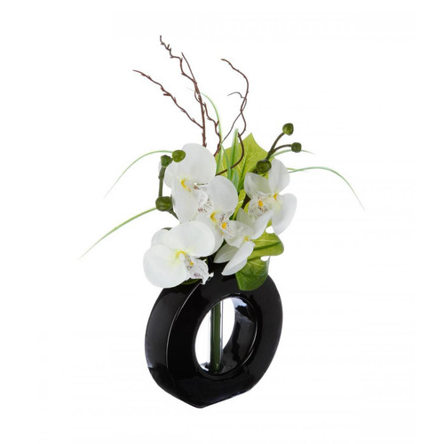 Atmosphera, Createur D'Interieur - Composition d'orchidées blanches et jaunes - vase noir - Atmosphera Atmosphera, Createur D'Interieur  - Plantes et fleurs artificielles
