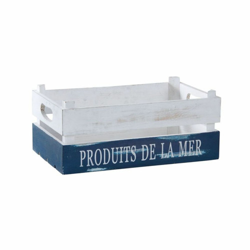 Aubry Gaspard - Caisse "Produits de la Mer" en bois patiné blanc et bleu Aubry Gaspard  - Boîte de rangement Multicolore