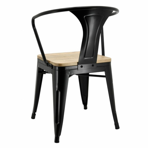 Chaises Chaise industrielle en métal et bois d'orme (Lot de 4) Métal laqué noir.