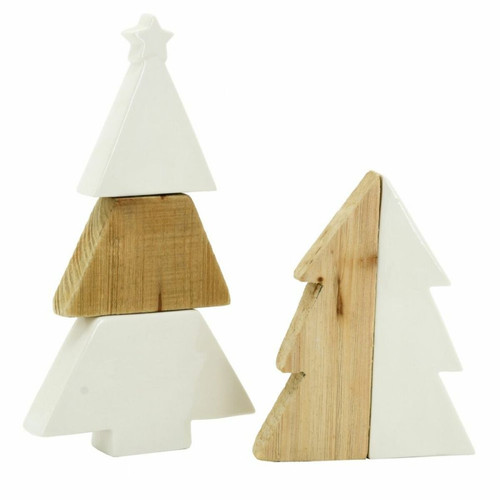 Aubry Gaspard - Sapins en céramique blanche et bois. Aubry Gaspard  - Décoration de sapin Décorations de Noël