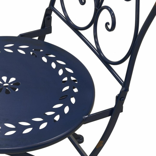 Aubry Gaspard Table et chaises de jardin en métal laqué rouge bleu antique.