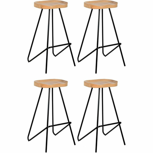 Aubry Gaspard - Tabouret de bar assise moulée en métal et bois d'orme huilé Lot de 4. - Tabourets Industriel