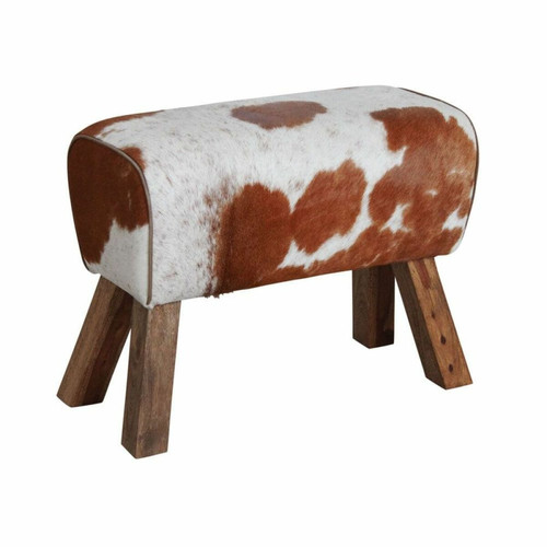 Aubry Gaspard - Tabouret rectangulaire en peau de vache. Aubry Gaspard  - Poufs En bois massif acacia et metal