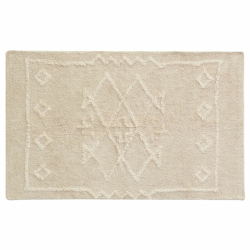 Aubry Gaspard - Tapis en coton tufté écru motifs ethniques 90 x 150 cm. Aubry Gaspard  - Tapis ethnique Tapis