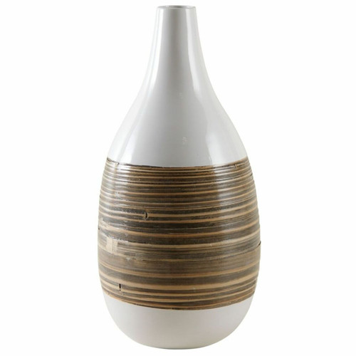 Aubry Gaspard - Vase décoratif bambou naturel et laqué blanc M2. Aubry Gaspard  - Marchand Jardindeco