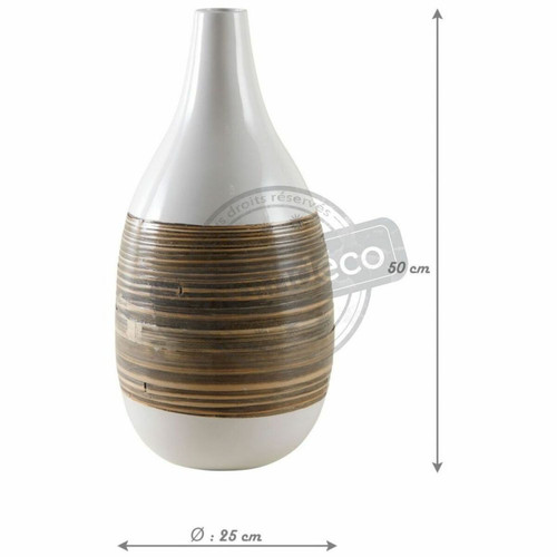 Aubry Gaspard Vase décoratif bambou naturel et laqué blanc M2.