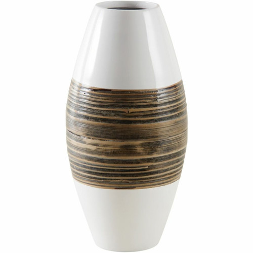 Aubry Gaspard - Vase en bambou naturel et laqué blanc M1. Aubry Gaspard  - Vases Multicolore