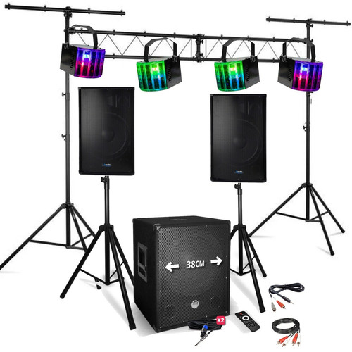 Audio club - Système Sonorisation Pack Complet 2200W Enceintes + Subwoofer USB/BLUETOOTH -1512 - Pont lumière Audio Club , 4 Derby LED Audio club  - Packs DJ