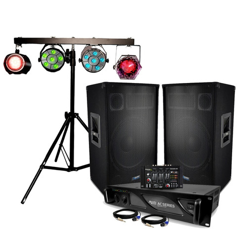 Audio club - Pack Sonorisation AUDIO CLUB DJ1220 - Enceinte 12, 1200W, Amplificateur 2000W , Table de mixage IBIZA USB, Portique Lumières Audio club  - Packs DJ