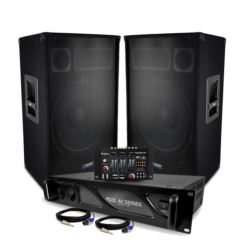 Packs DJ Audio club Pack Sonorisation - AUDIO CLUB 1210 - Sono DJ Bass Haut-parleur 1200W + Amplificateur 1000W - Table de mixage IBIZA USB