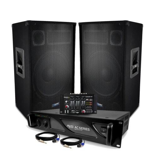 Audio club - Pack Sonorisation - AUDIOCLUB 1530 - Enceintes 15"/38cm 1400W Sono DJ Bass Reflex -Table de mixage IBIZA USB - Ampli 3000W Audio club  - Pack ampli enceintes