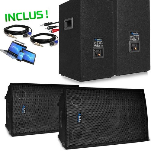 Audio club PACK SONO 2200W - CLUB1512 Enceintes + Caisson/SUB 38cm + Pieds - USB/BLUETOOTH, Stand Lycra, Câblages complet, DJ Animations