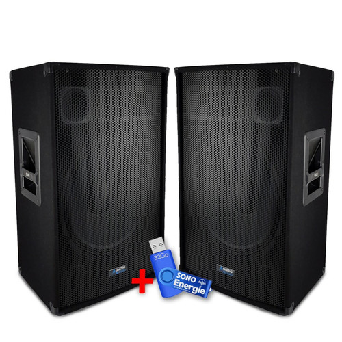 Audio club - Paire d'enceintes Sono Bass Reflex Trapézoïdal à 3 voies 12"/30cm - 2 x 600W - AUDIO CLUB 12 +Clé USB 32G Audio club - Audio club
