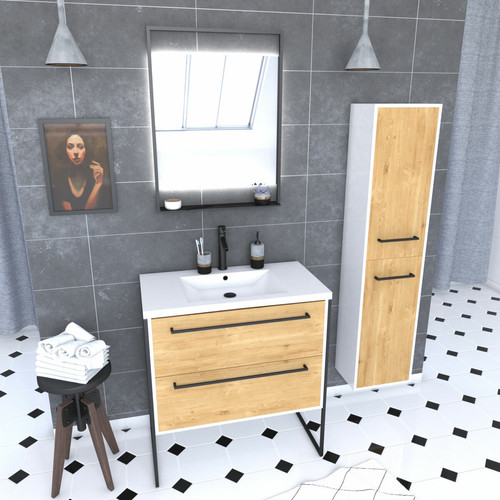 Aurlane - Ensemble meuble salle de bain 80 cm avec colonne Aurlane  - Ensemble meuble salle de bain avec pied