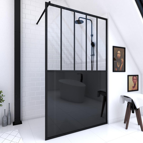Aurlane - Paroi de douche 120x200 cm type verrieres - verre trempe 5mm et structure aluminium noir mat - Cabine de douche