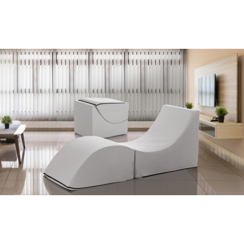 Autrement - Talamo Italia Clever pouf, convertible en chaise longue en éco-cuir, couleur blanche, mesure 100 x 70 x 50 cm - Autrement