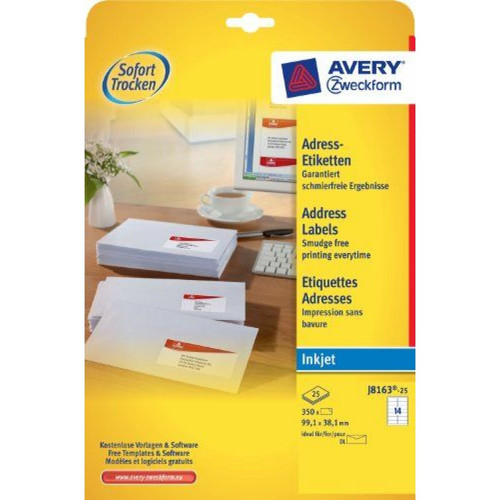 Avery - Avery Zweckform J8163-25 Lot de 25 feuilles à étiquettes d'adresse pour enveloppes DIN 99,1 x 38,1 mm (Import Allemagne) Avery  - Avery