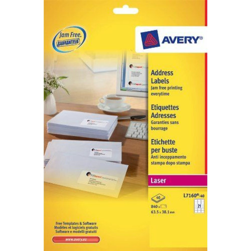 Avery - Avery L7160-40 Lot de 840 étiquettes adresses pour impression laser Avery  - Avery