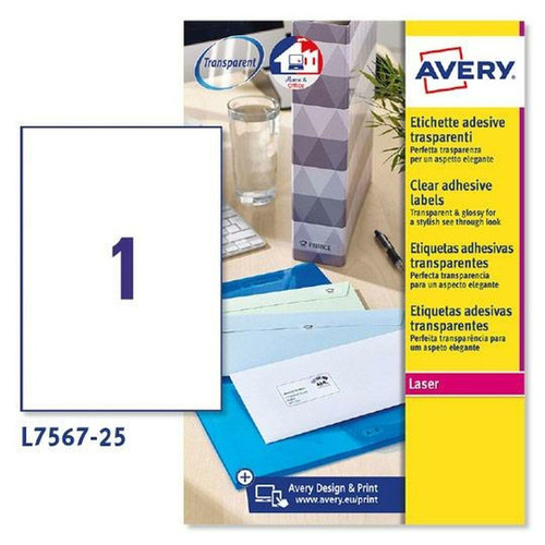 Avery - Adhésifs/étiquettes Avery 210 x 297 mm Transparent 25 Volets Avery  - Accessoires Bureau