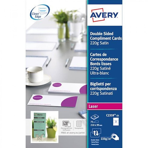 Avery - Carte de correspondance Avery Quick and Clean 210 x 99 mm - 220gr - blanche - Pochette de 75 Avery  - Avery