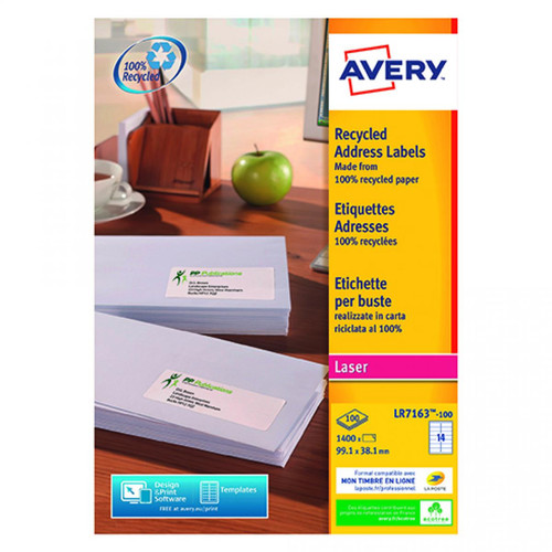 Avery - Etiquettes adresses Avery recyclées laser 99,1 x 38,1 mm LR 7163 - Boîte de 1400 Avery  - Avery
