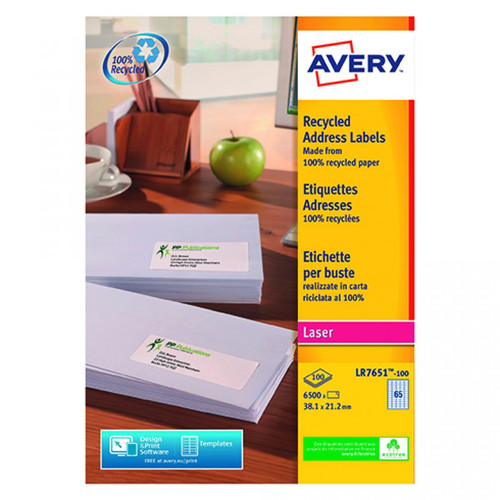 Avery - Etiquettes adresses Avery recyclées laser38,1 x 21,2 mm LR 7651 - Boîte de 6500 Avery  - Marchand Zoomici