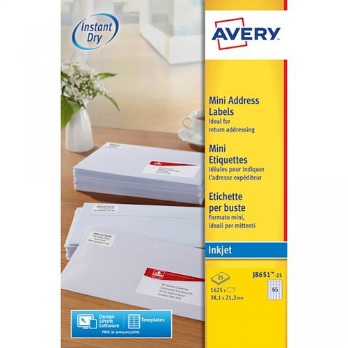 Avery - Etiquettes adresses jet d'encre 38,1 x 21,2 mm Avery J8651-40 - Boîte de 1625 Avery  - Mobilier de bureau