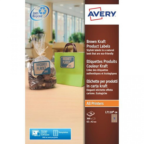 Avery - Etiquettes kraft jet d'encre et laser 62 x 42 mm recyclées - Boîte de 360 Avery  - Avery