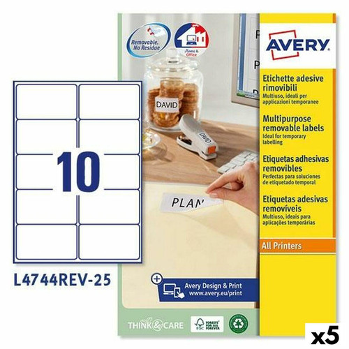 Avery - Etiquettes pour Imprimante Avery L4744REV 96 x 50,8 mm Blanc 25 Volets (5 Unités) Avery  - Avery