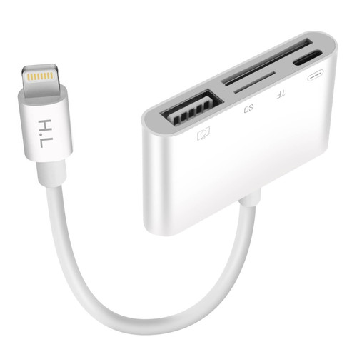 Câble Lightning Avizar Lecteur carte iPhone / iPad Lightning vers USB / TF / Micro-SD / Lightning Blanc