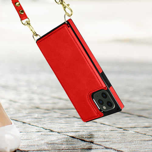 Coque, étui smartphone Coque Cordon iPhone 11 Pro Max avec Porte-cartes Support Vidéo Lanière rouge