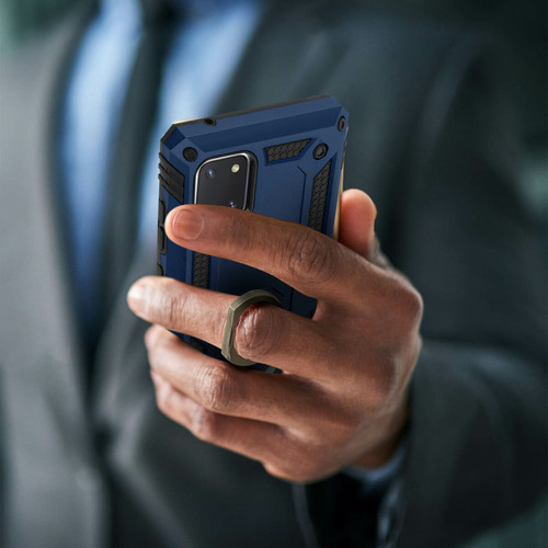 Avizar Coque Samsung Galaxy Note 10 Lite Antichoc Bi-matière Bague Support bleu nuit