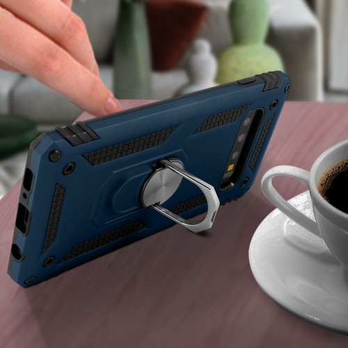 Coque, étui smartphone Coque Galaxy S10 Bi matière Rigide et Souple Bague Support Vidéo bleu nuit