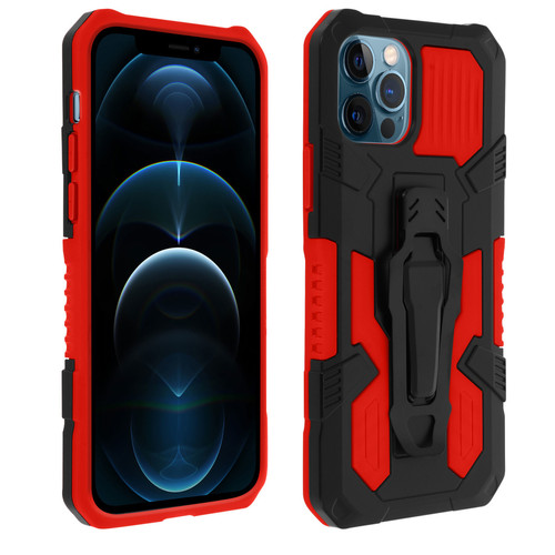 Avizar - Coque iPhone 12 Pro Max Antichoc Béquille et Clip Ceinture Métallique rouge Avizar  - Etui ceinture iphone