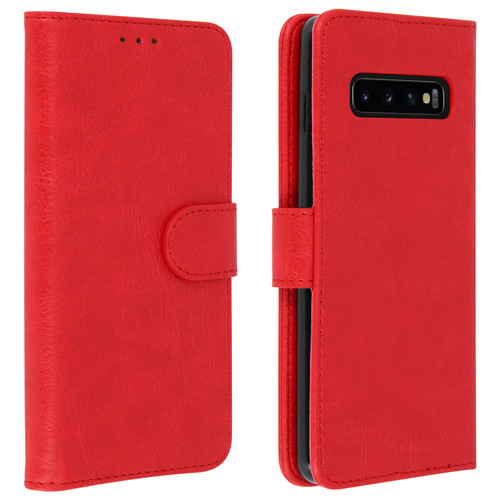 Coque, étui smartphone Avizar Housse Samsung Galaxy S10 Étui Portefeuille Support Stand rouge