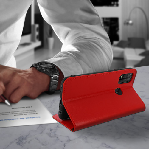Coque, étui smartphone Étui Huawei P smart 2020 Folio Cuir Véritable Porte-carte Support Vidéo Rouge