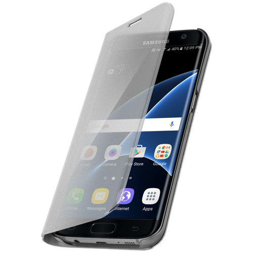 Coque, étui smartphone Avizar Etui Galaxy S7 Edge Housse Clapet Flip Cover Miroir Argent - Fonction Stand