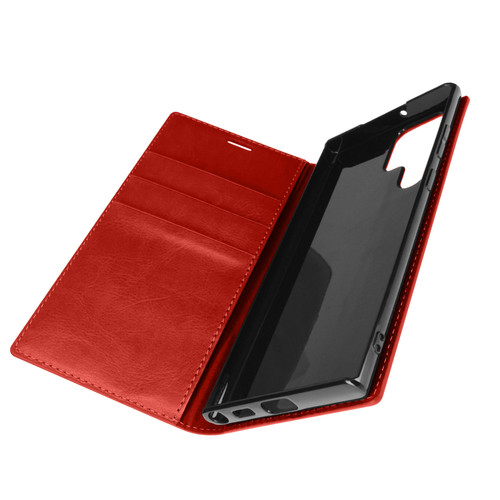 Avizar - Étui Galaxy S22 Ultra Folio Cuir Véritable Porte cartes Support Vidéo - rouge Avizar  - Coque, étui smartphone