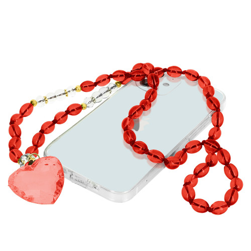 Autres accessoires smartphone Avizar Bijou de Téléphone Bracelet à Perles Ovales et Cœur 80cm Collection Romeo Rouge