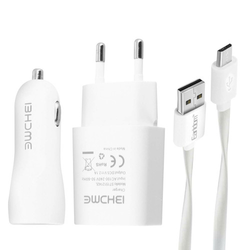 Avizar - Pack 3 en 1 Chargeur secteur 2.1A Chargeur Voiture 2.1A et Câble Micro-USB Blanc Avizar  - Connectique et chargeur pour tablette