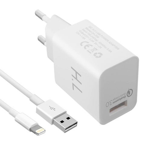 Connectique et chargeur pour tablette Avizar Chargeur secteur USB 3A Qualcomm Quick Charge Câble Compatible iPhone iPad Blanc