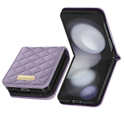 Coque, étui smartphone Coque pour Samsung Z Flip 5 Simili Cuir Rhombique Pliable Collection Geo Violet