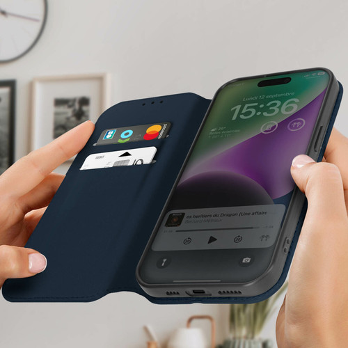Avizar Étui pour iPhone 15 Pro Max Porte-carte Support Clapet Magnétique Bleu Nuit